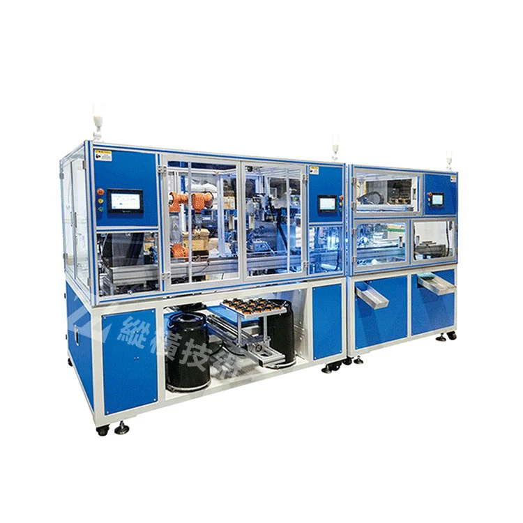 Linea di produzione di saldatura di resistenza di rilevamento CCD alimentazione al mandato robotico.